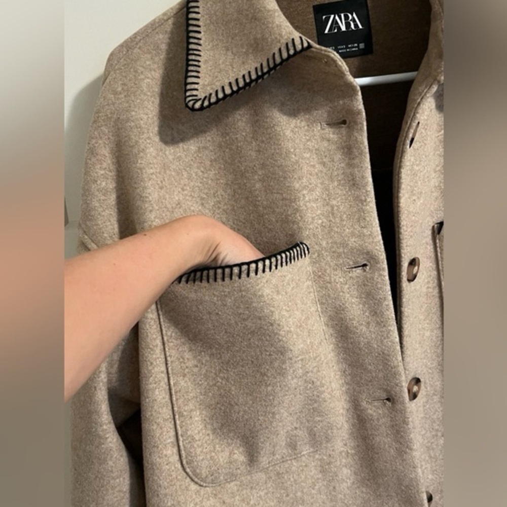 Zara NWT beige tan oversized button front stitched shacket - Picture 16 of 16